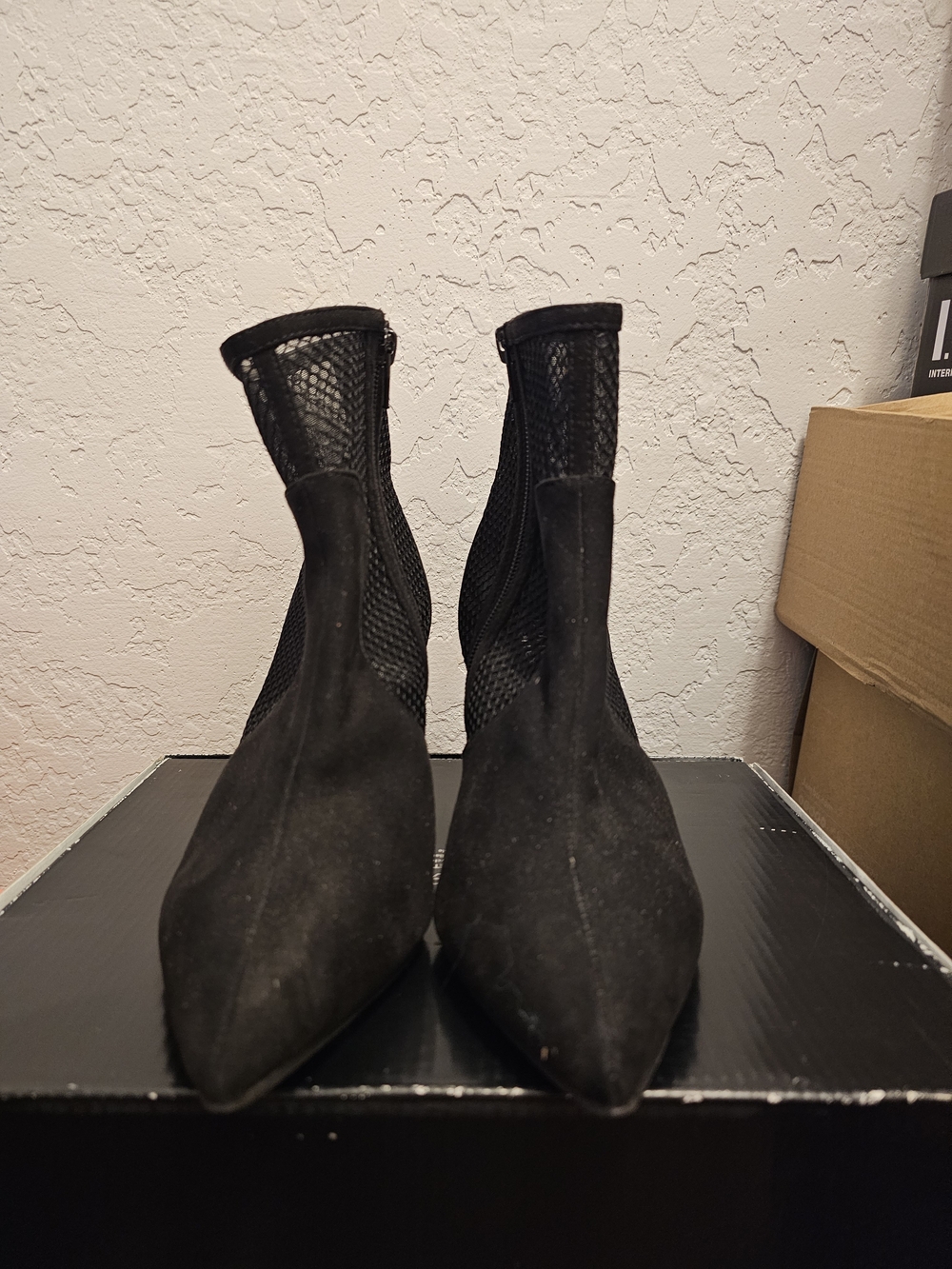 Alfani Black Pointed Toe Mesh Ankle Boots